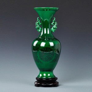 置物 花瓶 美しい翡翠のようなグリーン 模様入り 陶磁器製 (Fタイプ)