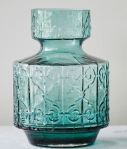 フラワーベース 美しい色合いと模様 くびれ付き アンティーク風 ガラス製 (小サイズ)