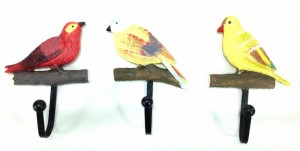 ウォールフック 木の枝にとまる カラフルな小鳥モチーフ ナチュラル風 3種類セット