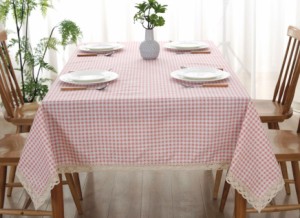 テーブルクロス レース付き ギンガムチェック ピンク (長方形A 100×140cm)