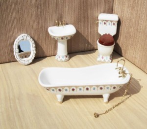 置物 ドールハウス ミニチュア家具 ヨーロピアン風 バス トイレ 4点セット 陶器製 (Aタイプ)