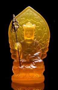 置物 小さな仏像 透き通るようなイエロー 黄金色 (地蔵菩薩)