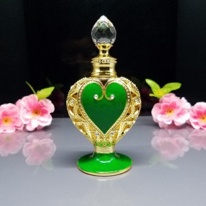 香水瓶 パフュームボトル ハートデザイン アンティーク風 ガラス製 ゴールド (グリーン)