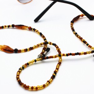 眼鏡チェーン グラスコード ビーズ 数珠風モチーフ 和モダン風 (琥珀色)