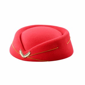 コスプレ用帽子 キャビンアテンダント風 金色のリーフモチーフ付き (レッド)