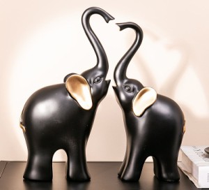 置物 スタイリッシュな動物 ブラック ゴールドの耳と尻尾 バイカラー モダン 2体セット (象)