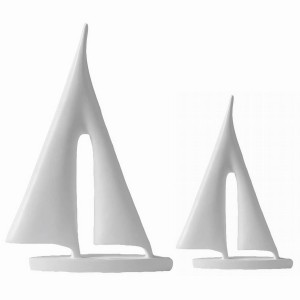 置物 ヨット 帆船 モダンアート風デザイン シンプル シック (ホワイト×大小,2個セット)