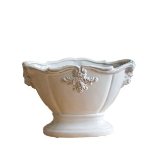 フラワーベース 花瓶 ヨーロピアン風 左右にライオンの模様 陶器製 (中サイズ)