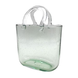 フラワーベース カゴ型 持ち手 ナチュラル 泡ガラス (Aタイプ)