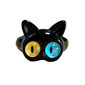 指輪 リング 黒猫 大きな瞳 オッドアイ オープンタイプ