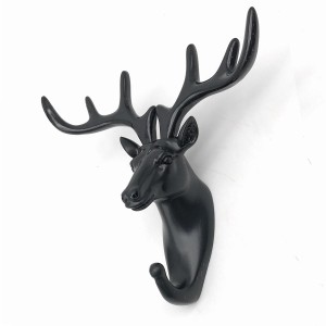 壁掛けオブジェ ウォールフック 動物の顔 ブラックカラー 北欧風 (鹿)