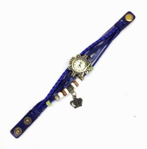 腕時計 アンティーク風 クラウン 王冠 3種ベルト レザー (ブルー)