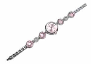 腕時計 丸い宝石風のキラキラ 丸い文字盤 きれいめ ピンク