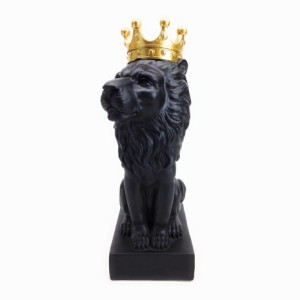 置物 王冠を被ったライオン 彫刻風 ヨーロピアン調 小さめサイズ 横向き (ブラック)