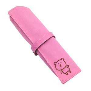 ロールペンケース かわいい クマ 帆布製 (ピンク)