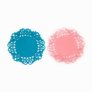 コースター 花模様 透かしのツタ シリコン製 (小さめピンク×ブルー, 2枚セット)