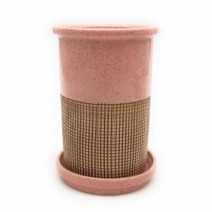 箸立て 小さなブロック柄 型押しデザイン シンプル 陶器製 (ピンク)