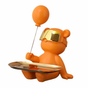 置物 風船を持ったクマさん ゴールドのゴーグル (座り姿, オレンジ)