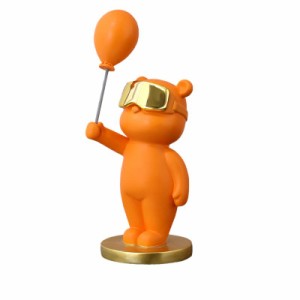 置物 風船を持ったクマさん ゴールドのゴーグル (立ち姿, オレンジ)