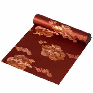 テーブルランナー 松の木と鶴のデザイン 錦織 光沢 和風 (レッド)