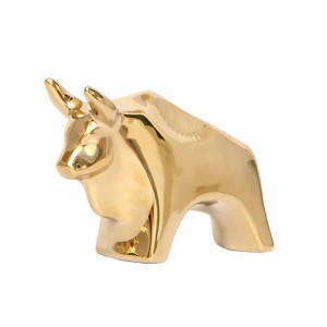 【お取り寄せ】置物 ゴールドの動物 モダンスタイル シンプル 陶磁器製 (ウシ)