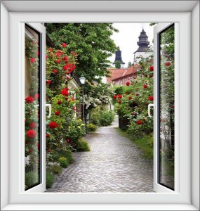 ウォールステッカー 窓型 (薔薇の庭園)