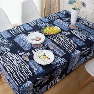 テーブルクロス 和柄 藍染風 綿麻混 紺色 (正方形 90×90cm)