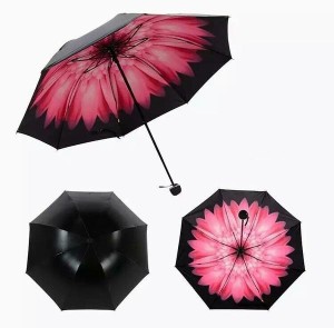 折り畳み傘 大きな花柄 フラワー ブラック 晴雨兼用 (デイジー)