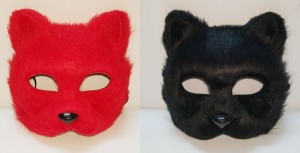 コスプレ マスク ふわふわ毛の猫 (2個セット, レッド＆ブラック)
