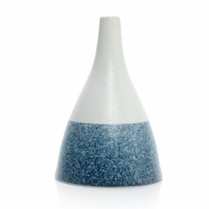 花瓶 フラワーベース 三角フラスコ風 バイカラー 陶磁器製 (白×藍)