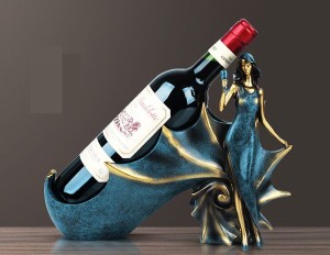 ワインボトルホルダー 巻き貝とワイングラスを持つ女性 ヨーロッパ風 (ブルー)