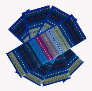 ランチョンマット エスニック 民族調 布製 4枚セット (ブルー系)
