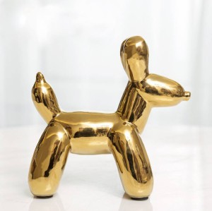 置物 犬 ドッグ バルーンアート風 北欧風 陶磁器製 (ゴールド)