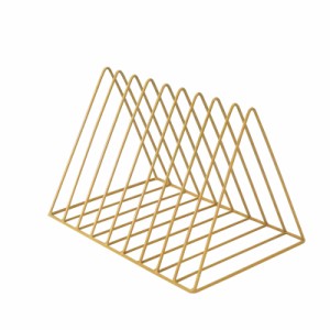 ブックスタンド 本立て 三角形 シンプル 等間隔な仕切り メタル 金属製 (ゴールド×小)
