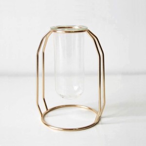 フラワーベース 試験管風 ガラス製 花瓶モチーフのワイヤースタンド (小)