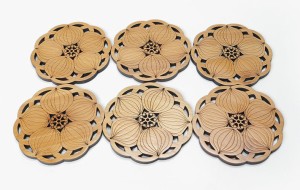 茶托 コースター 和モダン 木彫り 自然な色合い シンプル 6枚セット (5枚の花びら)