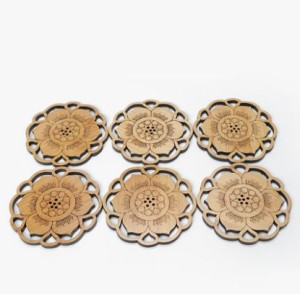 茶托 コースター 和モダン 木彫り 自然な色合い シンプル 6枚セット (6枚の花びら)