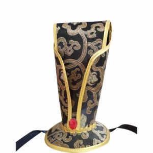 コスプレ 帽子 古代中国の皇帝の冠風 美しい刺繍入り あごひも付き (イエロー)