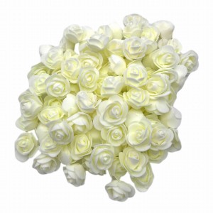 造花 バラ ミニサイズ 花のみ PU製 3.5センチ 100個 (オフホワイト)