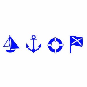 ウォールステッカー マリン風 ヨット イカリ 浮輪 旗 2枚セット (ブルー)