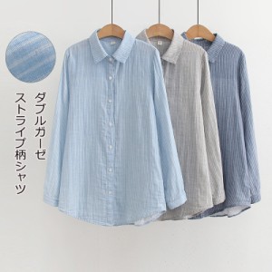 長袖シャツ 夏 チュニック シャツ トップス 綿シャツ ストライプ柄 コットンシャツ 長袖 チュニックシャツ 秋 綿 通気性 重ね着 リラック