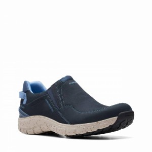 Clarks クラークス レディース 女性用 シューズ 靴 ローファー ボートシューズ Wave Plateau Navy Nubuck【送料無料】