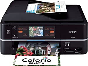 EPSON MultiPhoto Colorio 有線・無線LAN標準搭載 タッチパネル液晶 フォト複合機 6色染料インク EP-901A(中古品)