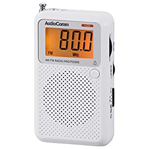 オーム電機 AudioComm 携帯ラジオ ワイドFM ホワイト RAD-P2226S-W 07-8855 OHM(中古品)