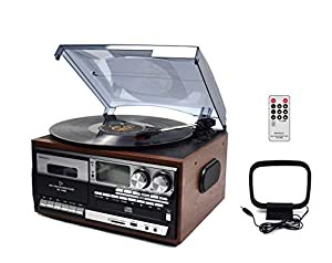 WINTECH マルチオーディオプレーヤー ブラウン レコード・カセット・AM・FM・CD・SD・USB・AUX KRP-308MS(中古品)