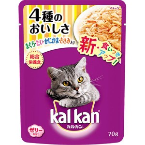 カルカン パウチ 4種のおいしさ まぐろ・たい・かにかま・ささみ入り 70g×16コ