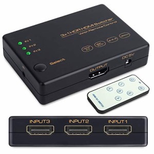 HDMI切替器 3入力1出力 HDMI2.0 HDMI セレクター 4K60Hz HDMI分配器 usb給電 4K+3D HDCP2.2対応 スプリッター 自動手動切替機能搭載 リモ