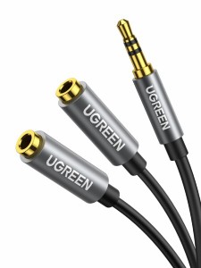 UGREEN オーディオケーブル 3.5mm 分配ケーブル 3極/TRS イヤホン分岐コード 2分配ケーブル ヘッドホン延長ケーブル Hi-Fi音質 高耐久性T