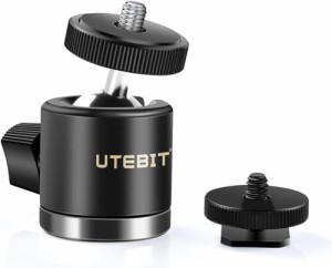UTEBIT 自由雲台 360度 回転可能 ボールヘッド雲台 直径20mm 小型雲台 1/4 ネジ ネジ付シュー ベース ライトスタンド パノラマ雲台 アル
