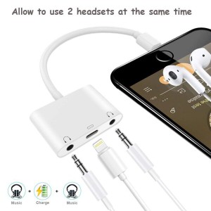 CKOOライトニング iphone イヤホン 充電 変換 ケーブル 音楽 再生 ２個3.5ｍｍ端子 音量調節 IOS12対応Plug ＆Play (ホワイト)